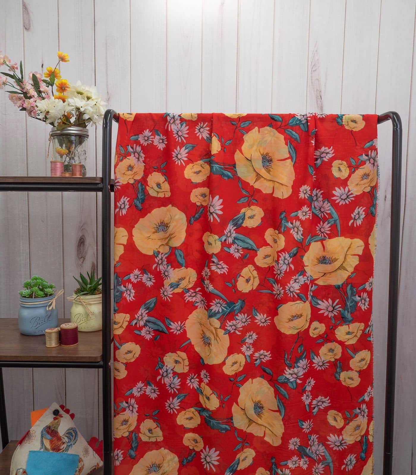 Red/Yellow Floral Woven Fabric
