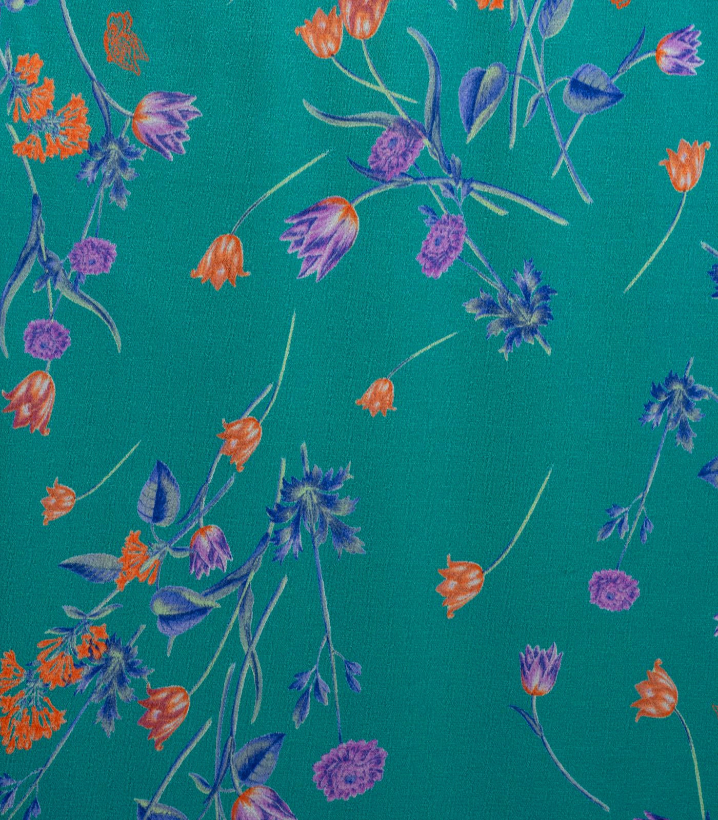 Turquoise/Purple/Orange Floral Liverpool Fabric