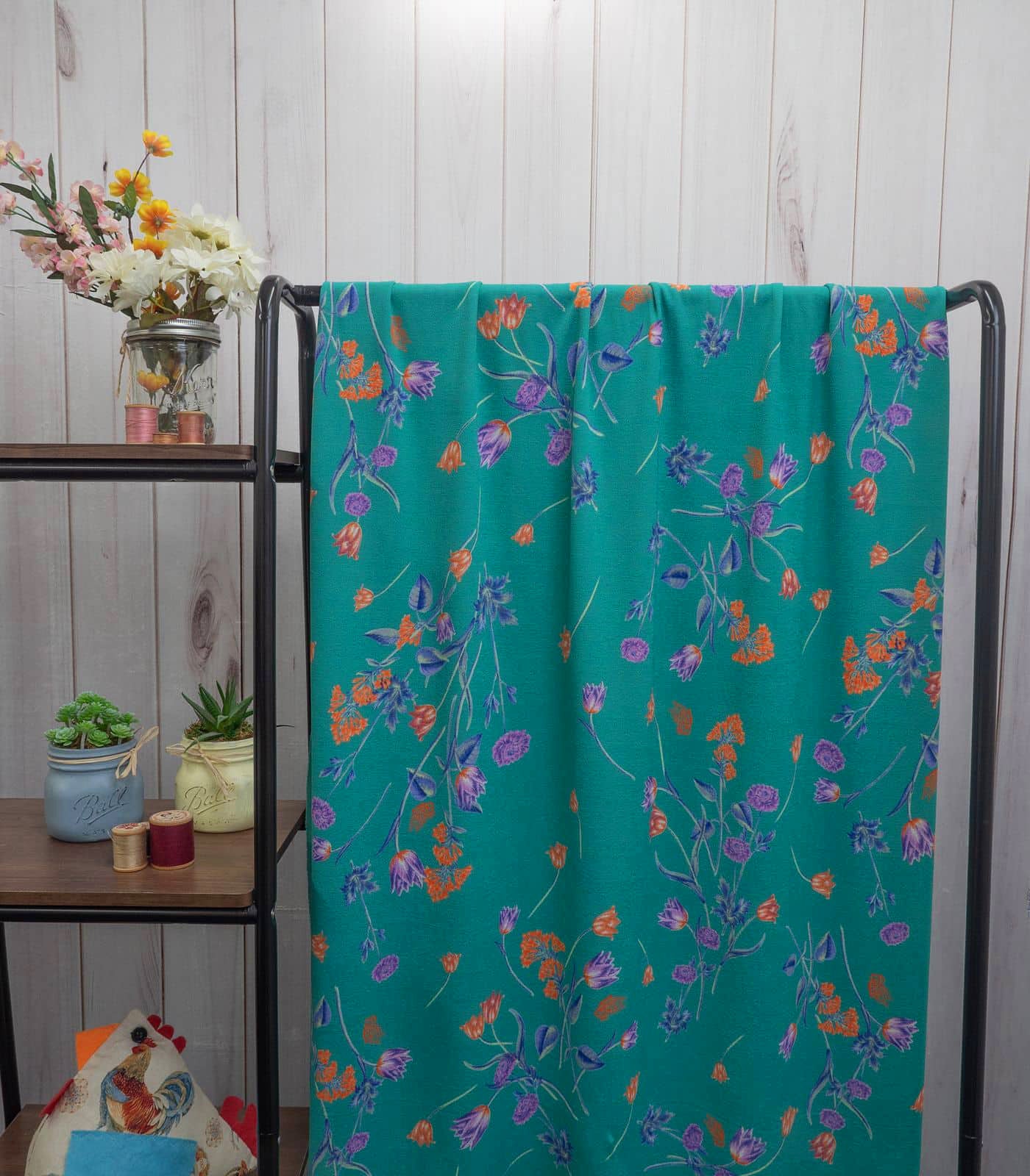 Turquoise/Purple/Orange Floral Liverpool Fabric