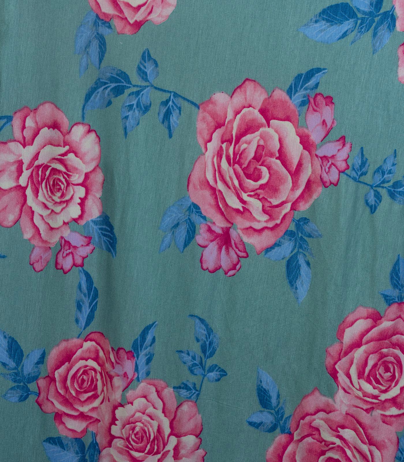 Teal/Blue/Pink Floral Rayon Spandex Fabric