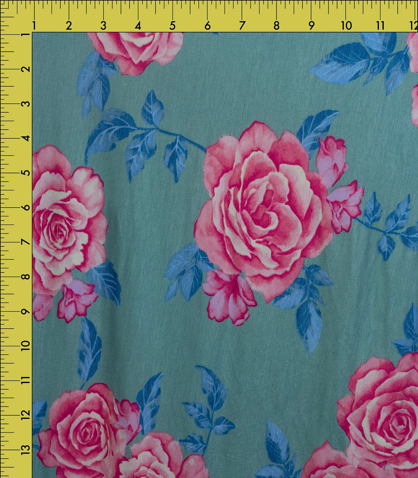 Teal/Blue/Pink Floral Rayon Spandex Fabric