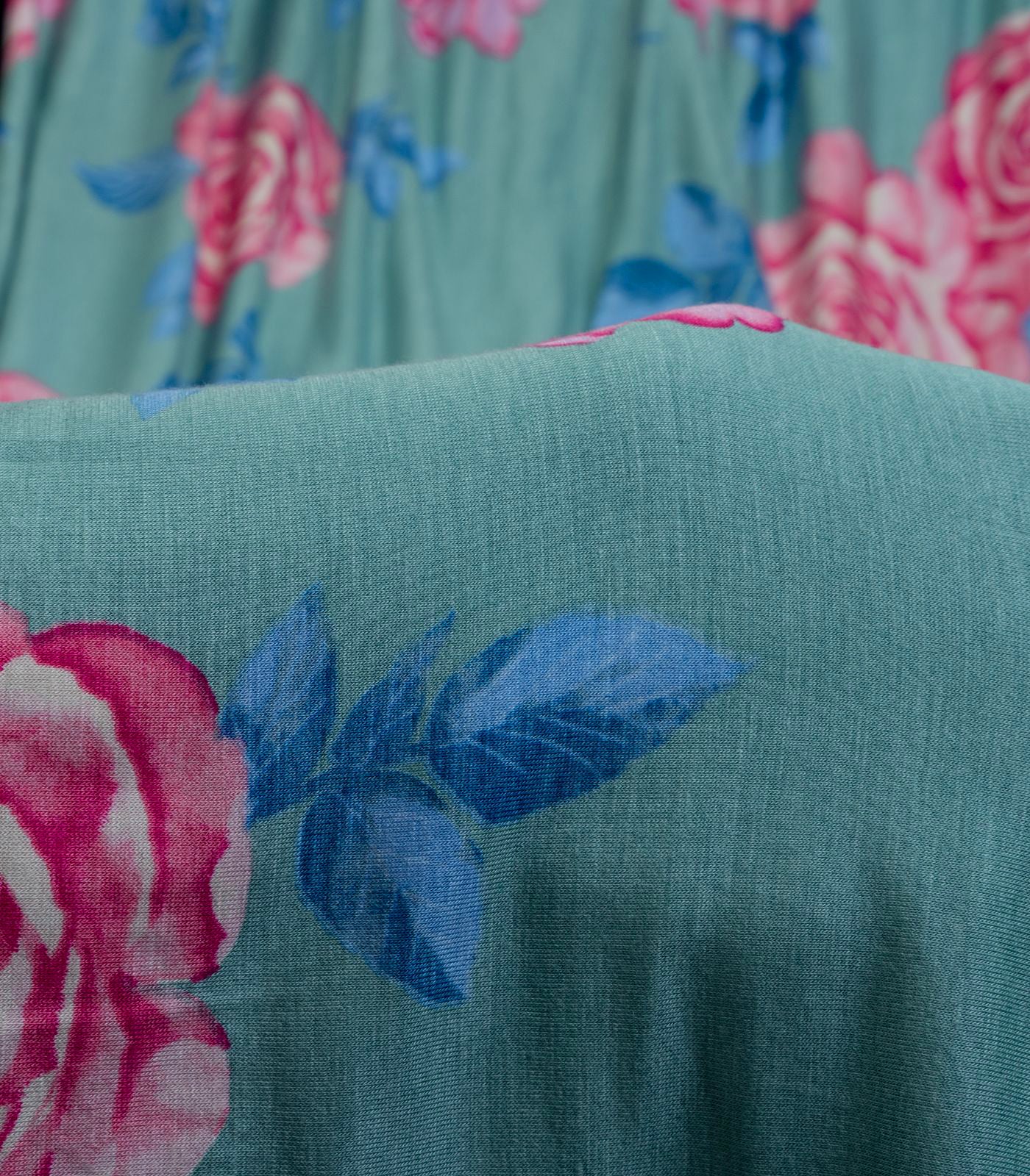 Teal/Blue/Pink Floral Rayon Spandex Fabric