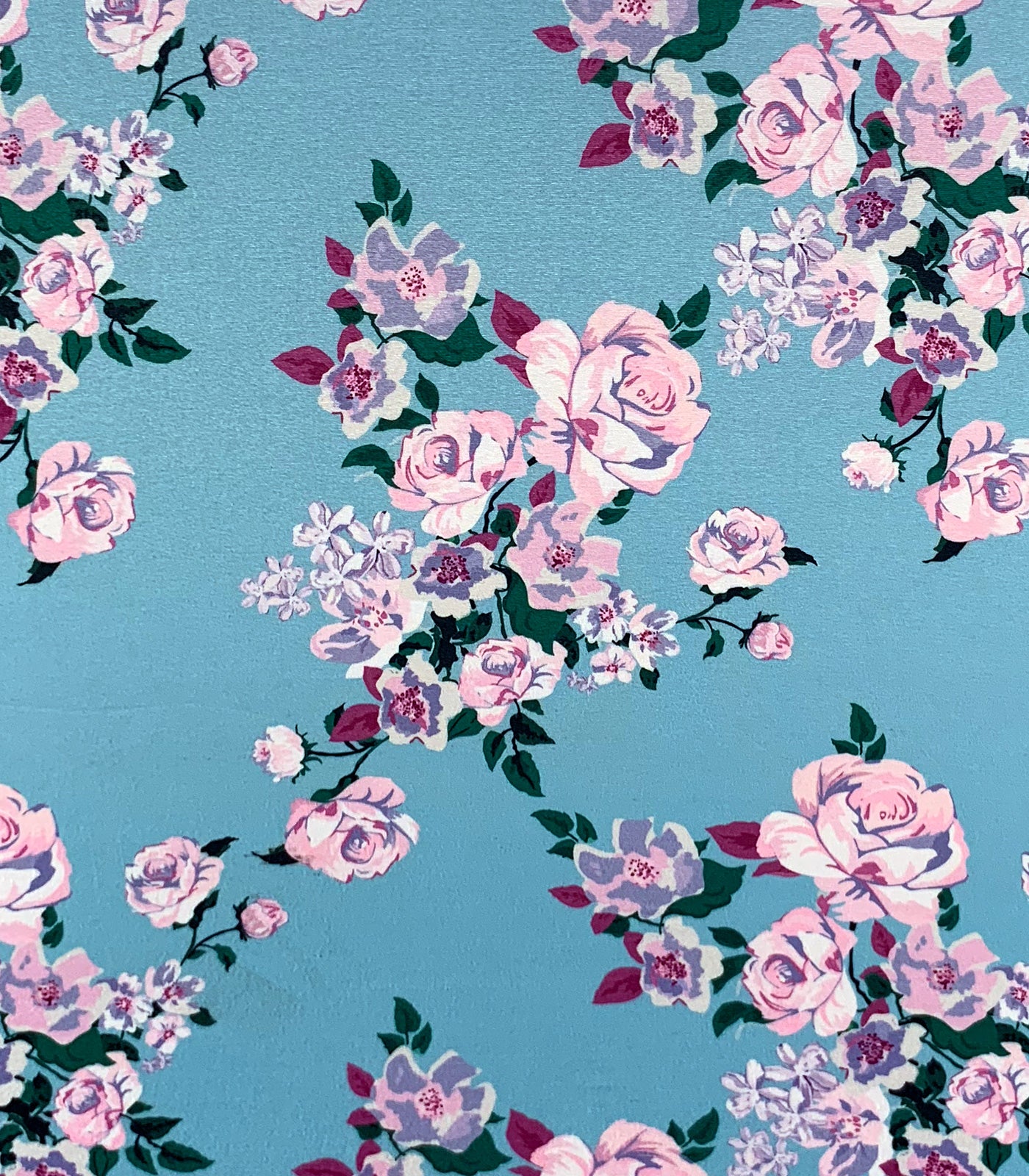 Baby Blue/Magenta/Green Floral Double Brushed Poly Fabric
