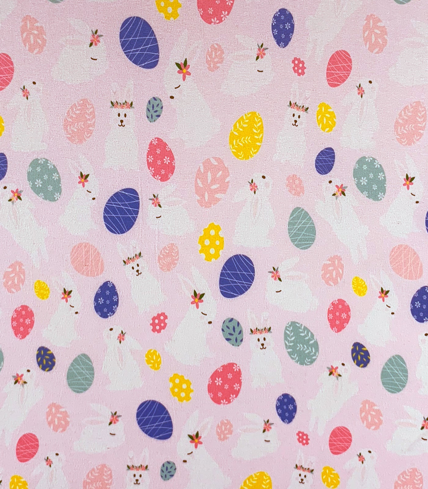 Light Pink/Blue/Yellow Easter Eggs/Bunny Double Brushed Poly Fabric