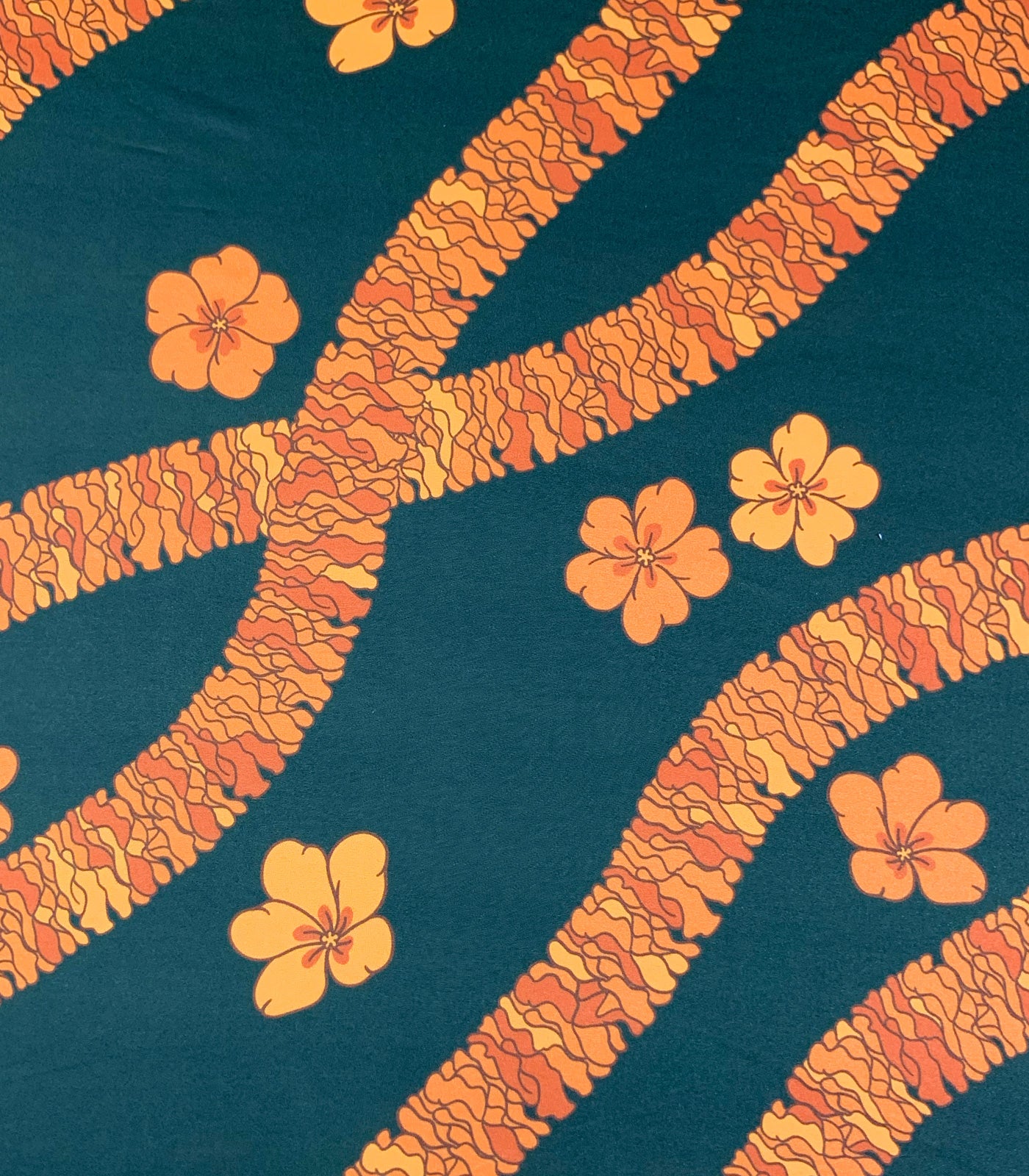 Dark Green/Marigold Tropical/Floral Double Brushed Poly Fabric