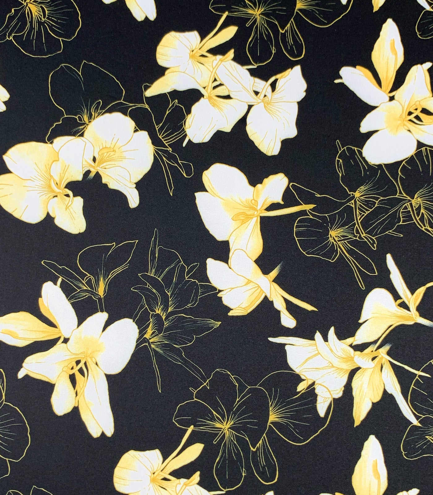 Black/White Stenciled/Floral Double Brushed Poly Fabric