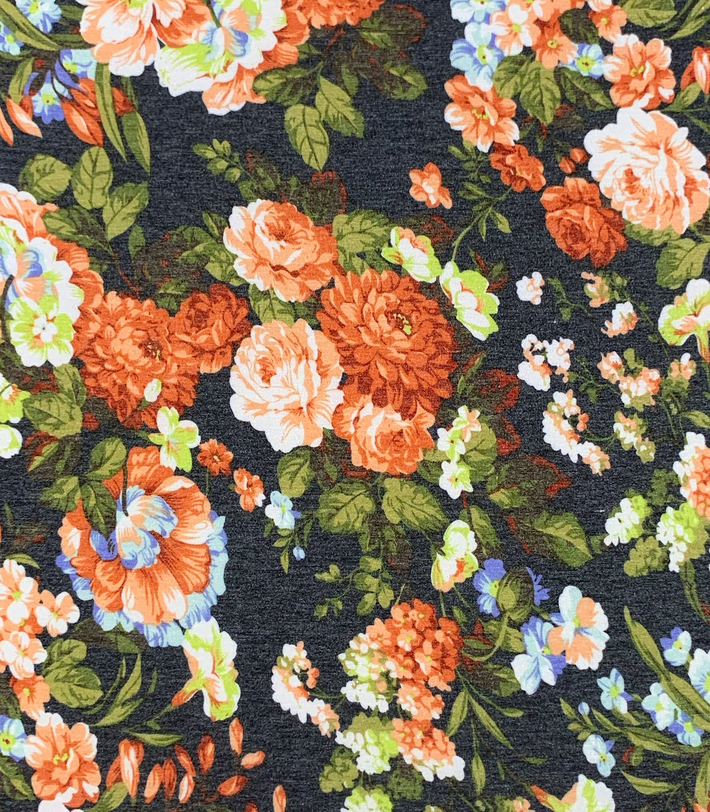 Heathered Navy/Pink Floral Rayon Spandex Fabric