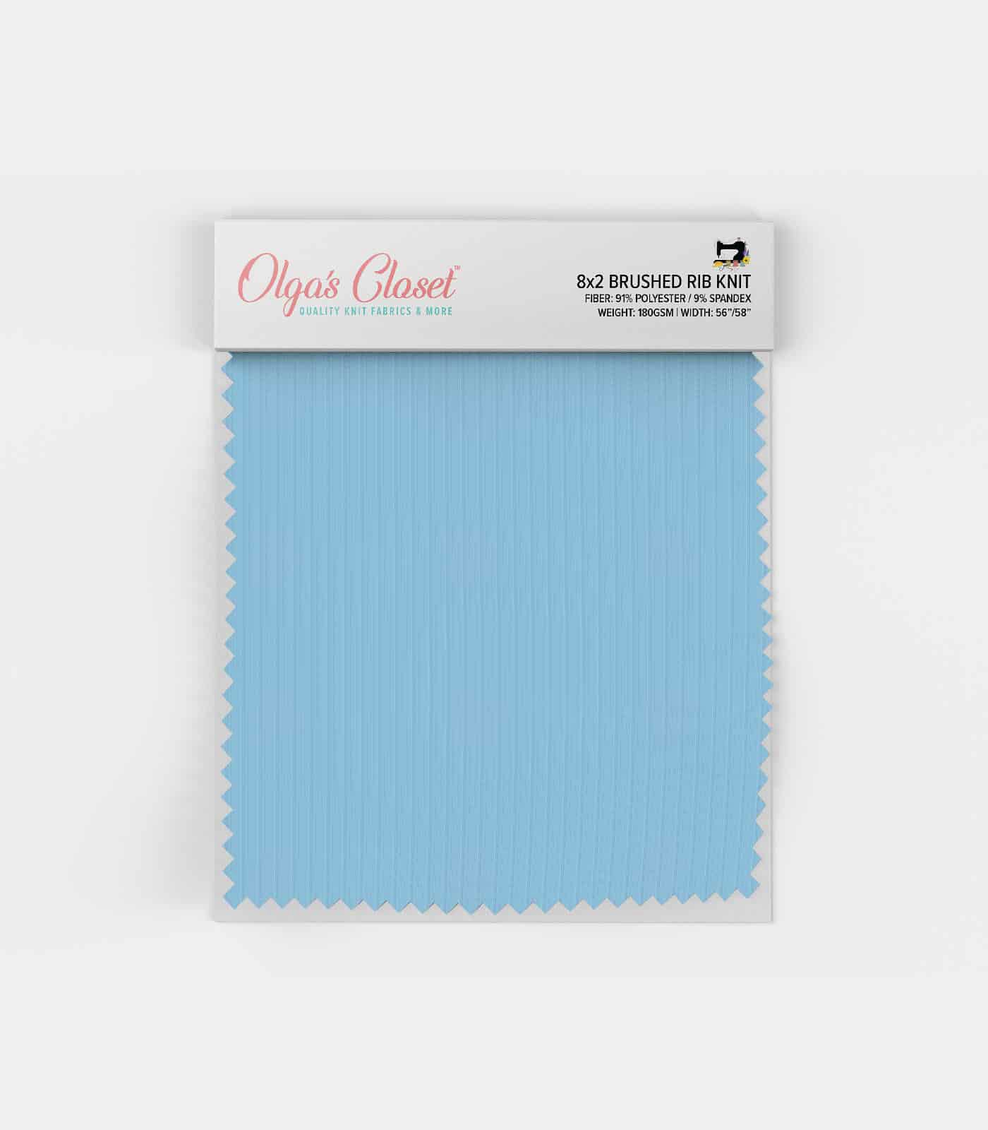 Light Blue Solid Ribbed Knit (8x2 Brushed) Fabric