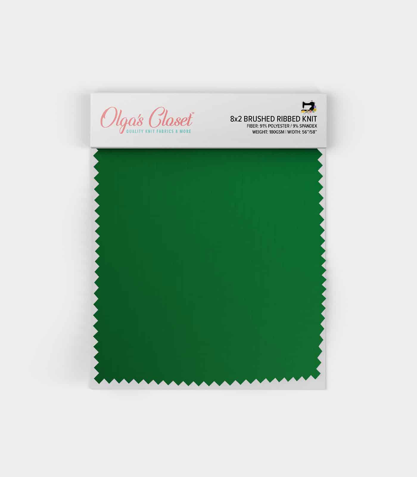 Green Solid Ribbed Knit (8x2 Brushed) Fabric