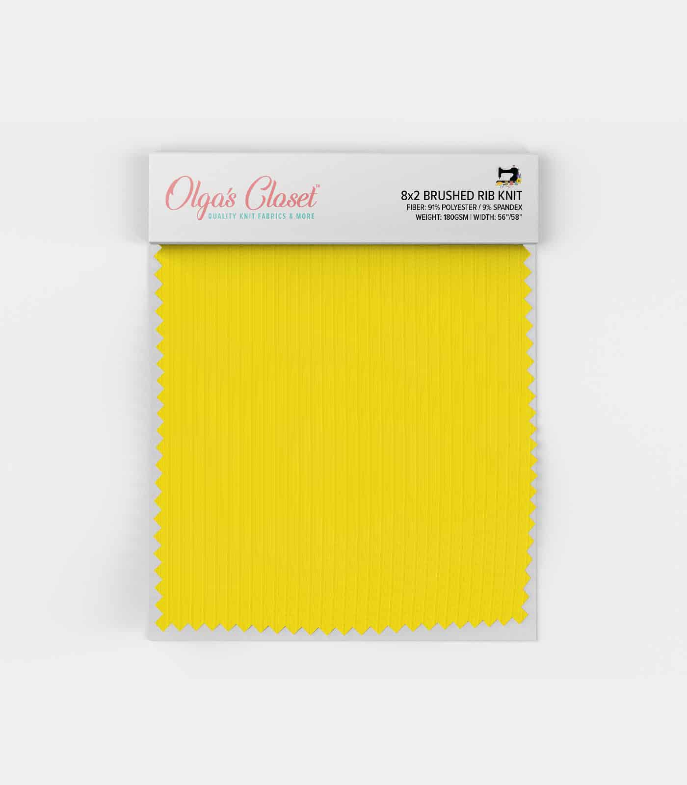 Bright Yellow Solid Ribbed Knit (8x2 Brushed) Fabric