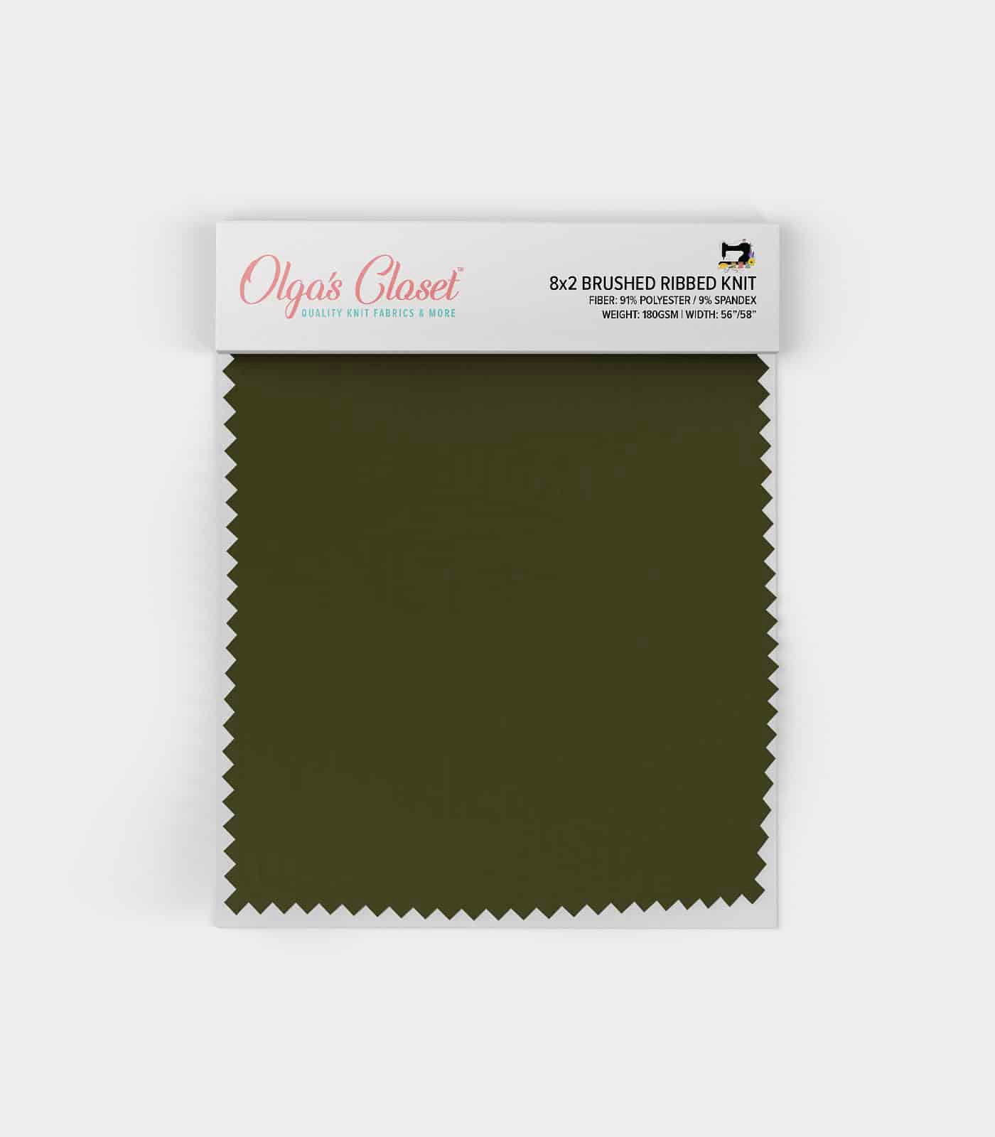 Olive Solid Ribbed Knit (8x2 Brushed) Fabric