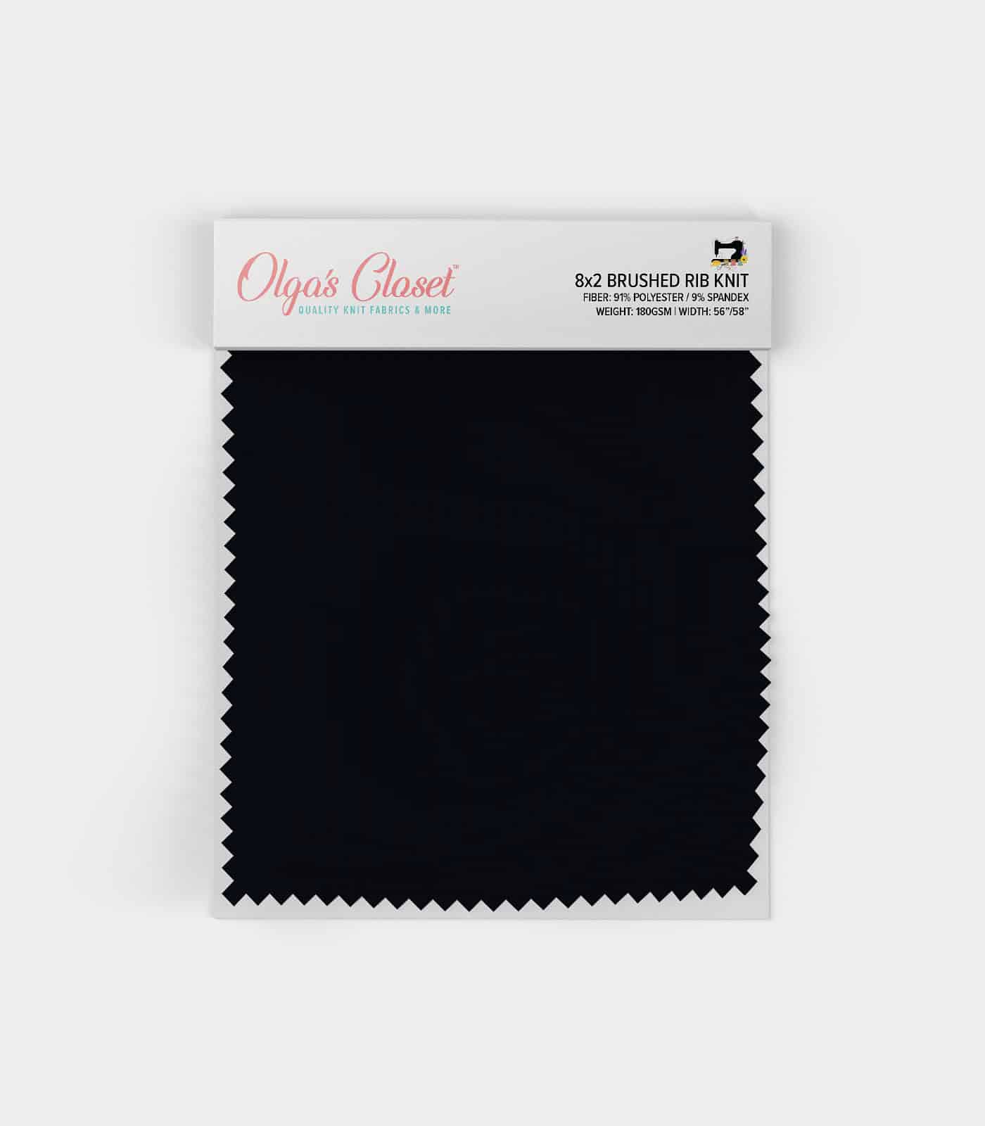 Black Solid Ribbed Knit (8x2 Brushed) Fabric