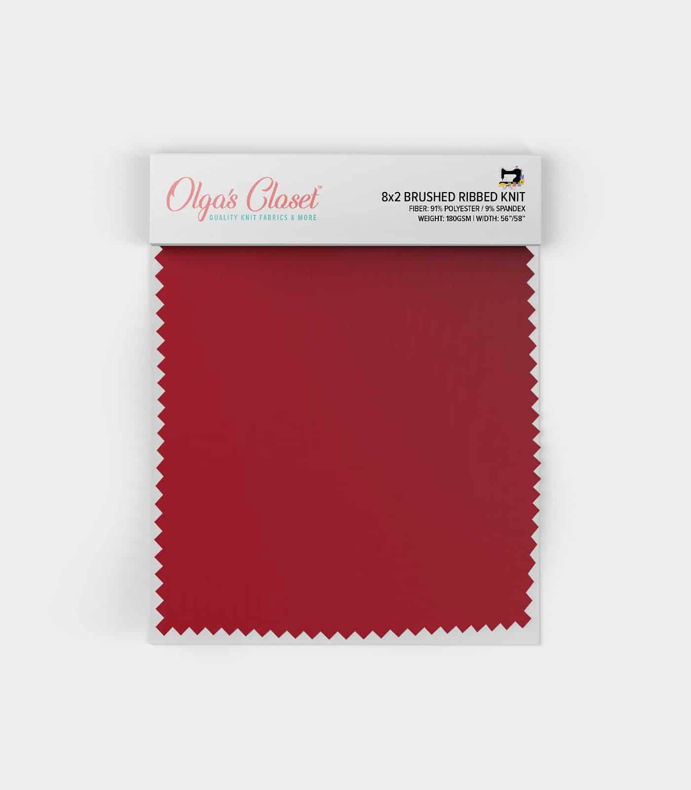 Dark Red Solid Ribbed Knit (8x2 Brushed) Fabric