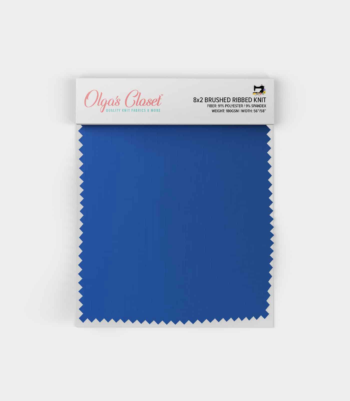 Blue Solid Ribbed Knit (8x2 Brushed) Fabric