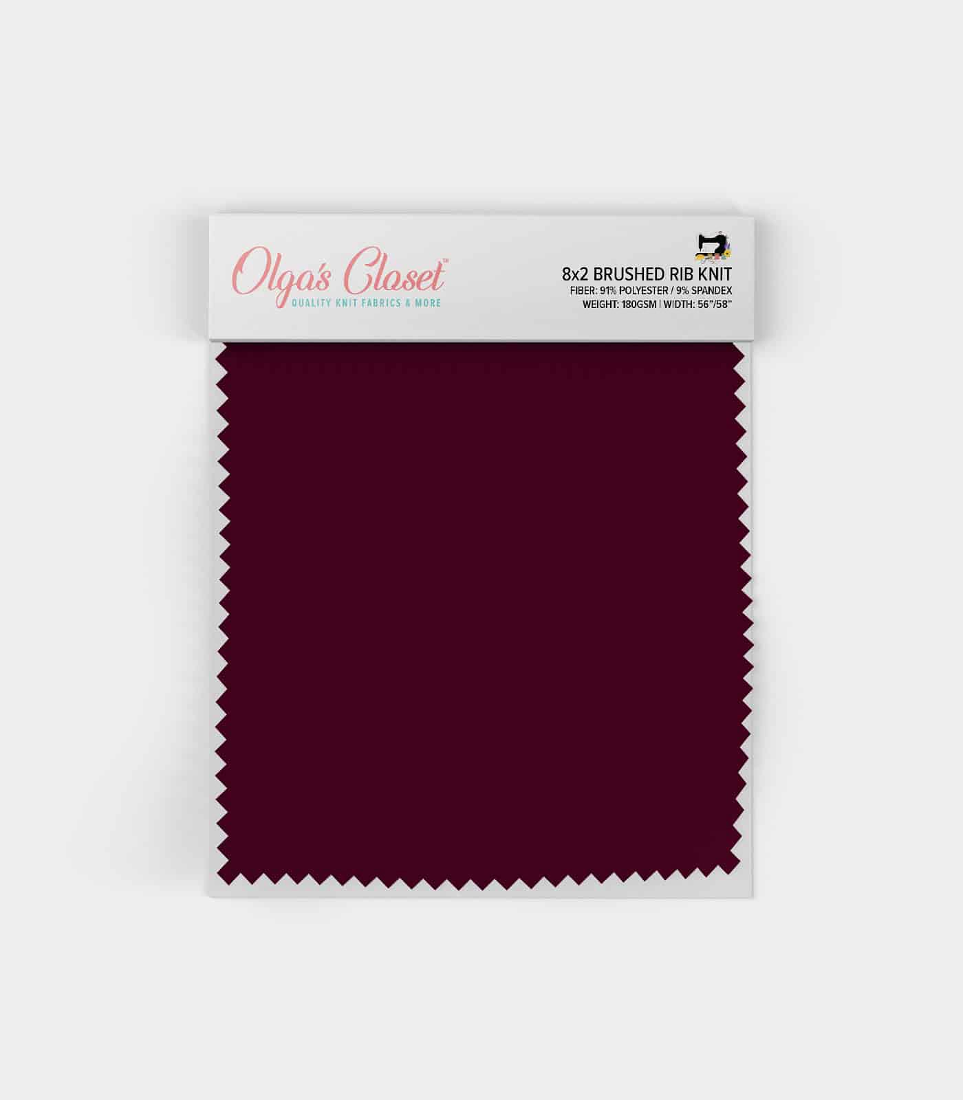 Wine Solid Ribbed Knit (8x2 Brushed) Fabric