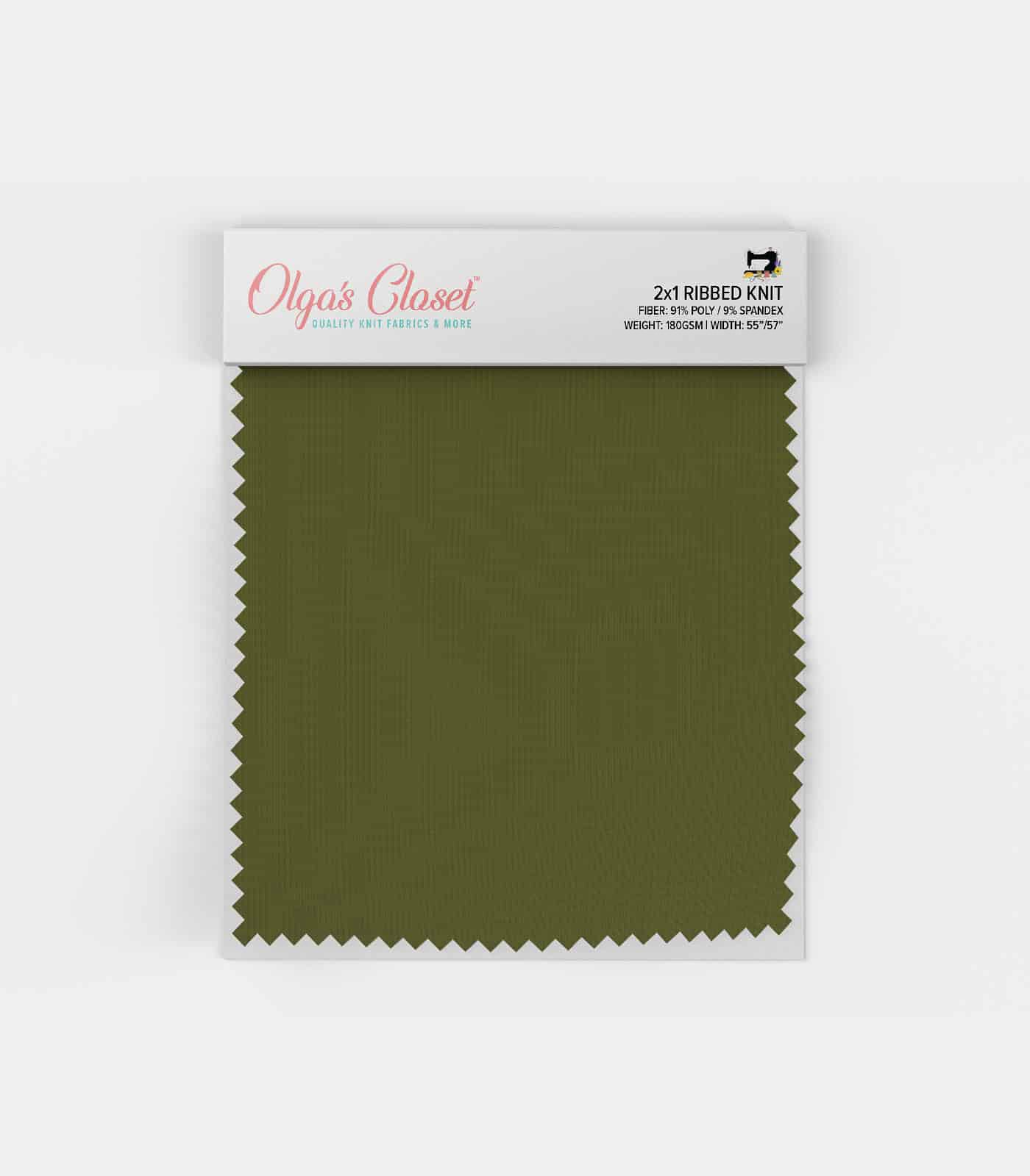 Olive Solid Ribbed Knit (2x1) Fabric