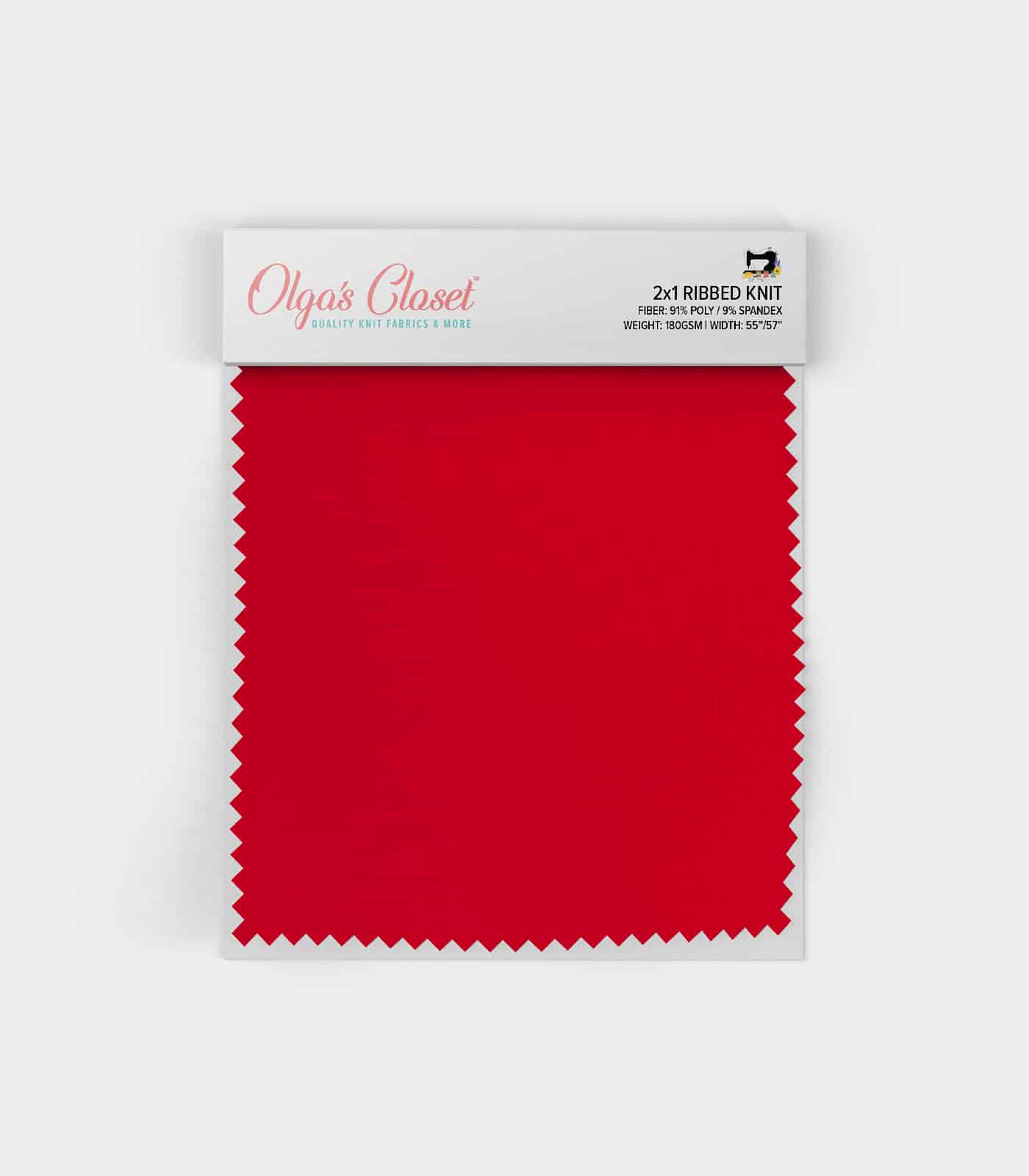 Red Solid Ribbed Knit (2x1) Fabric