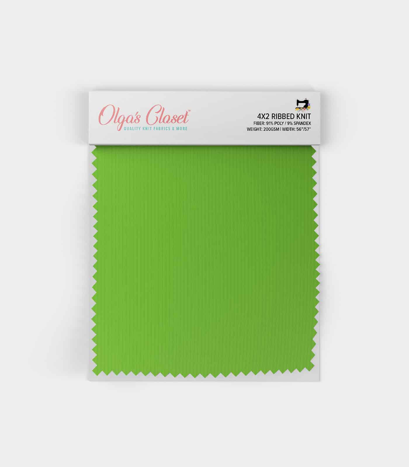 Dark Lime Green Solid Ribbed Knit (4x2) Fabric