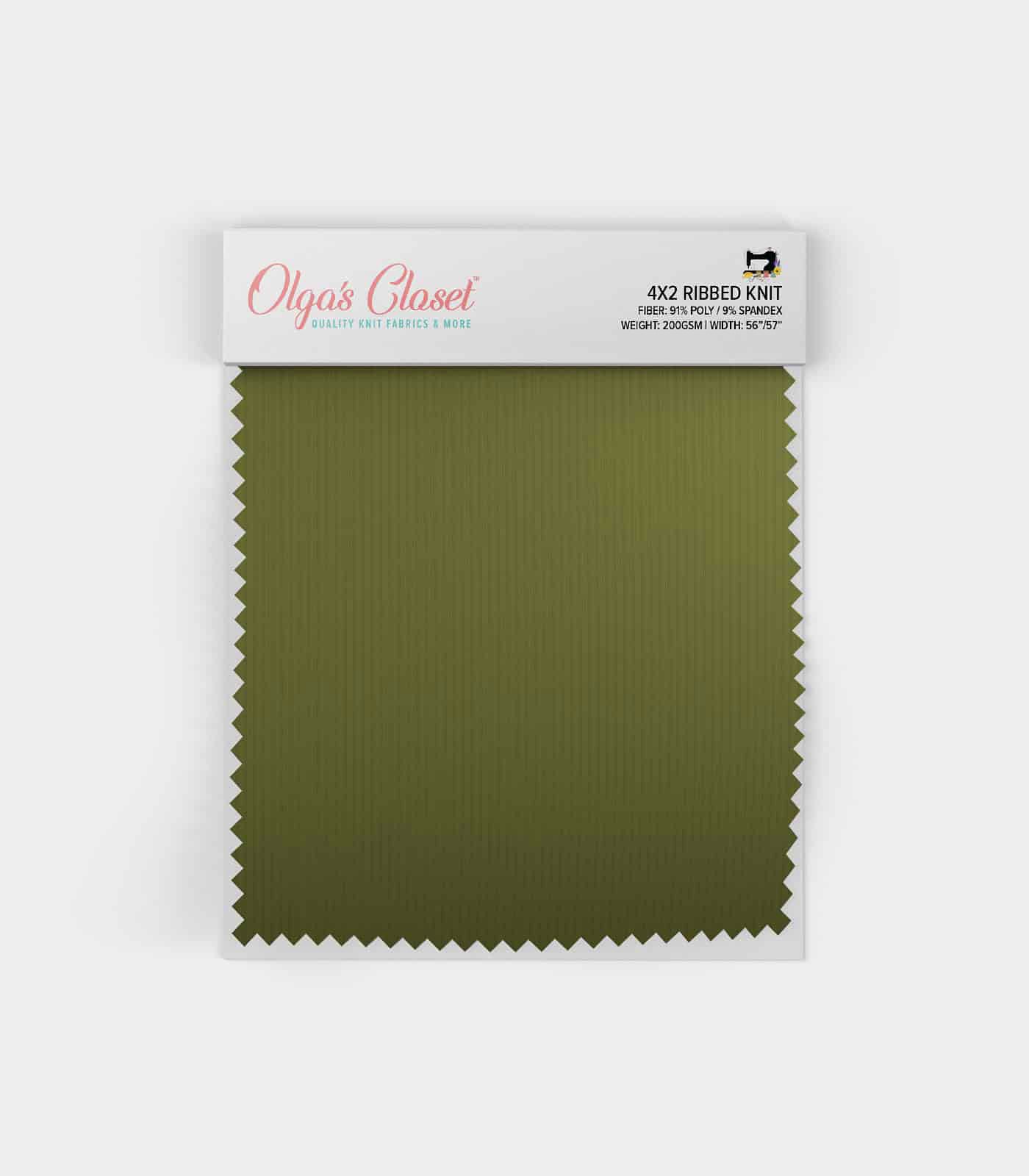 Olive Solid Ribbed Knit (4x2) Fabric