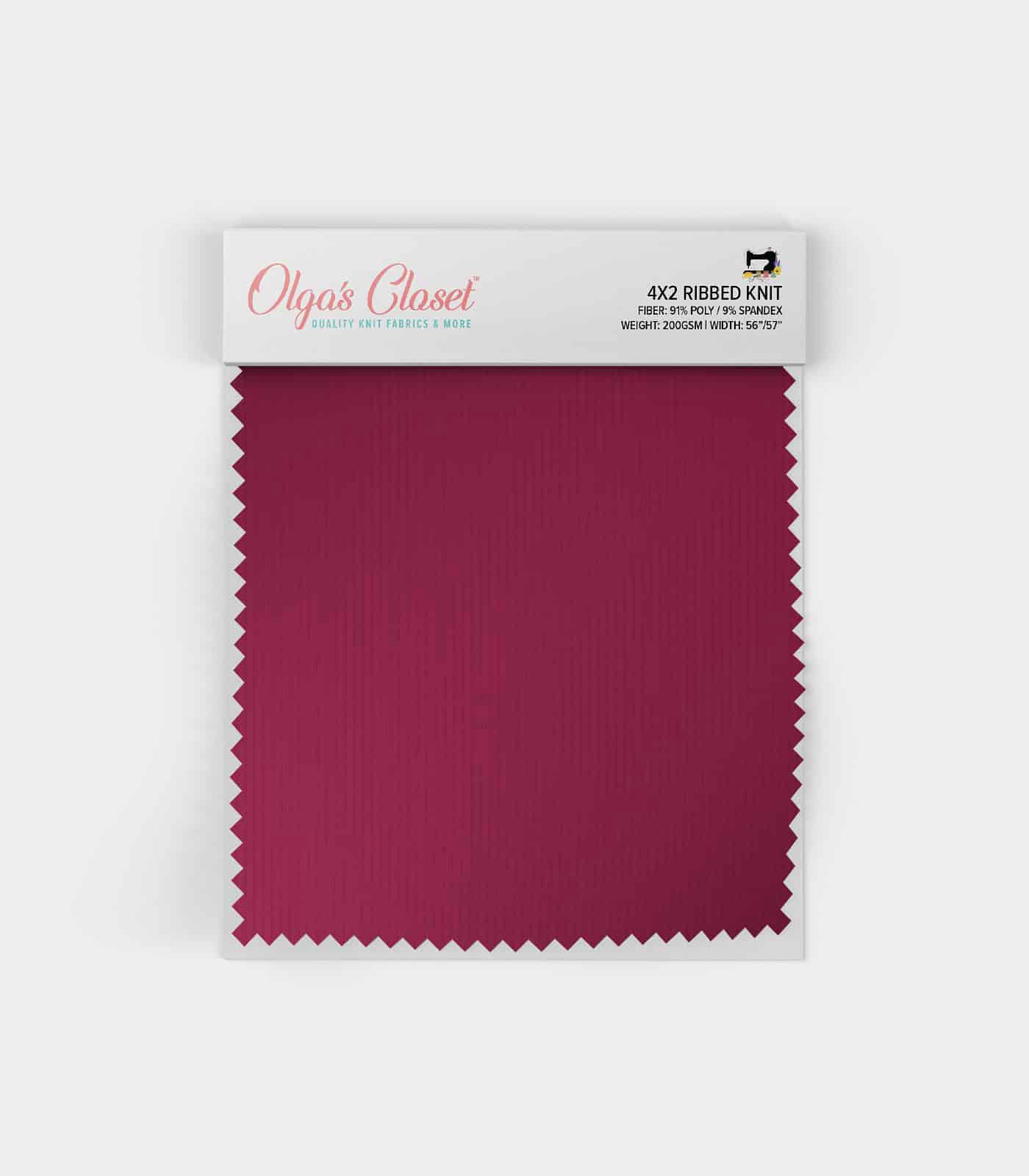 Wine Solid Ribbed Knit (4x2) Fabric
