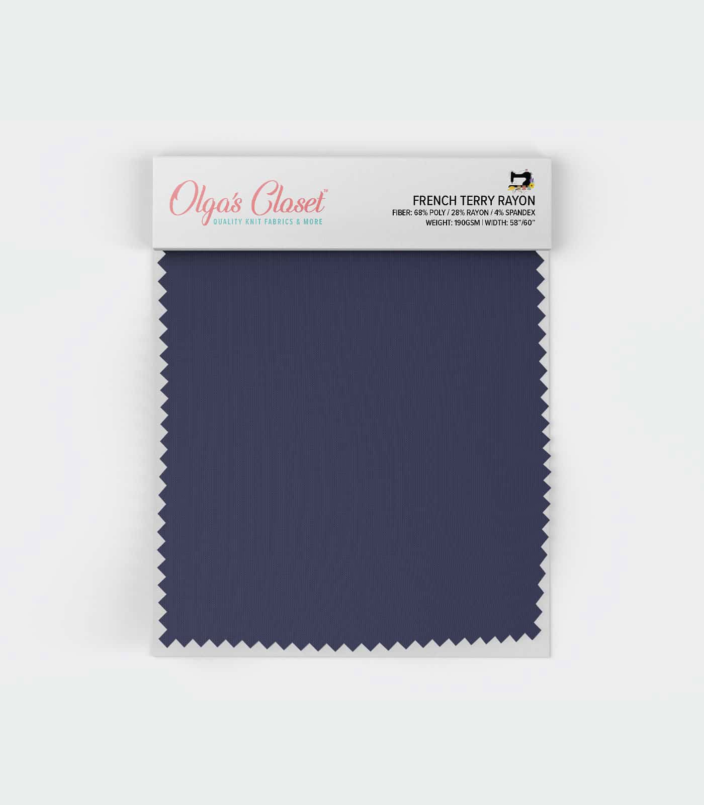 Indigo Solid French Terry Rayon Fabric