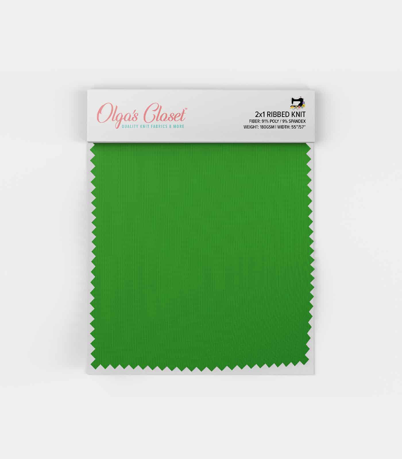 Green Solid Ribbed Knit (2x1) Fabric