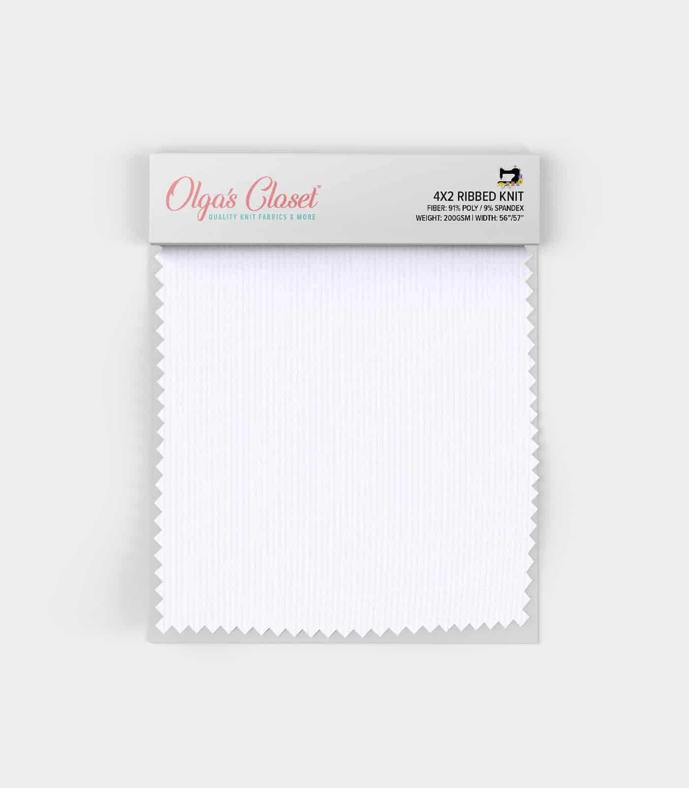 White Solid Ribbed Knit (4x2) Fabric