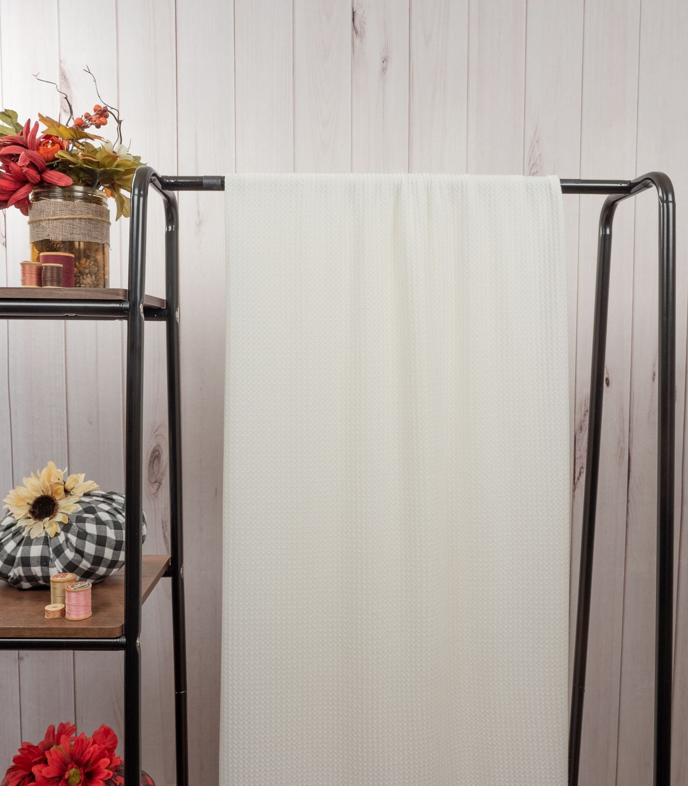 White Solid Waffle Knit Fabric